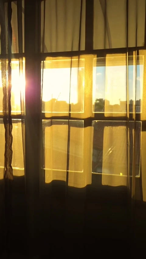 Golden Morning Light Through Window Curtains  Relaxing Ambient Loop Video stock 337082561