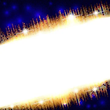 Golden mosaic shine frame with empty light space for text on a blue background Stock Illustration