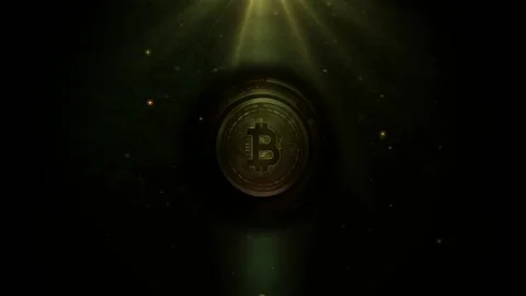 Golden motion bitcoins on a dark background. Mockup. Stock Footage 171934646