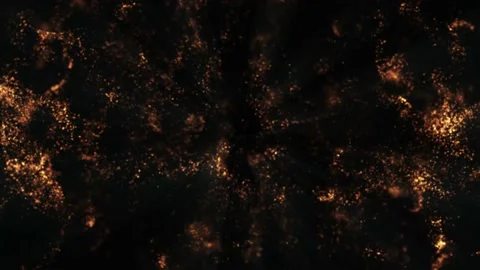 Golden movement of particles, dust, sparkles, with a black background, chaotic Stock Footage