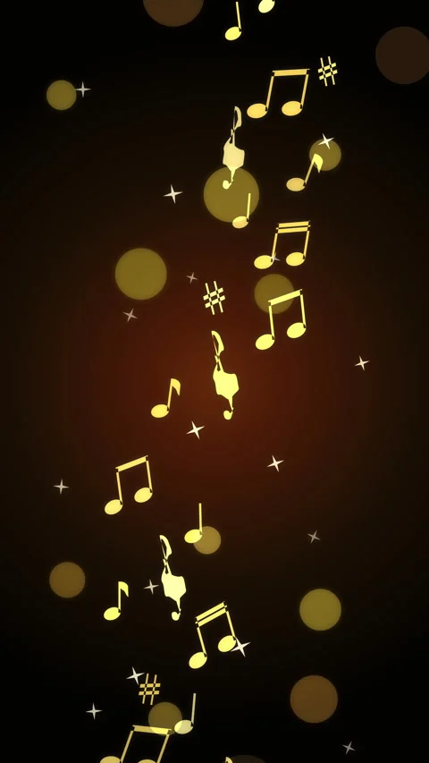 Golden music notes loop animation with glowing sparkles and bokeh Stock Footage 346637404