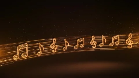 Golden Musical Notes Light Trail Animation, music notes flowing sparkling backgr Stock Footage 342782038