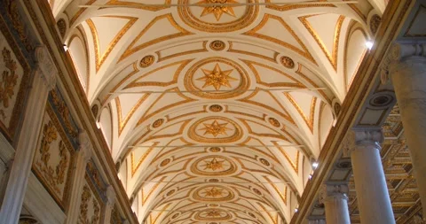 Golden Nave Ceiling Design Interior Of Santa Maria Maggiore Church In Stock Footage 197408923