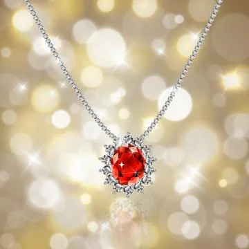 Golden necklace with ruby and diamonds Stock Illustration