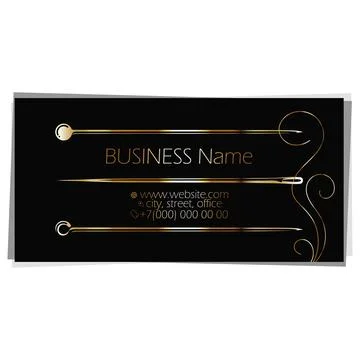 Golden needle and thread and pin, business card for sewing 스톡 일러스트