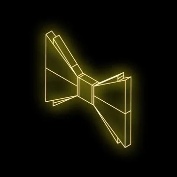 Golden neon bow tie shining on black background Stock Illustration