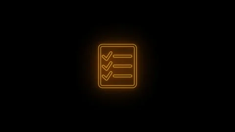 Golden neon checklist survey notebook outline icon on black background 4k 스톡 동영상 343760408