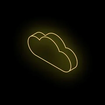 Golden neon cloud computing icon glowing on dark background Illustrazione stock