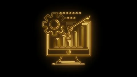 Golden neon computer screen with gear mechanism and chart for data analysis Stock Footage 315960620