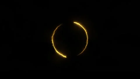 Golden Neon Energy Circle Loop Rotating Spark Ring on Black Background Stock Footage 319558810