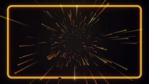 Golden Neon Frame with Glowing Warp Speed Light Trails Loop Stock Footage 342210032