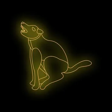 Golden neon light effect dog barking while sitting Stock Illustration