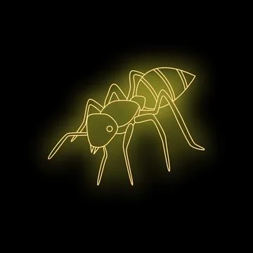 Golden neon light effect showing an ant walking on black background Stock Illustration