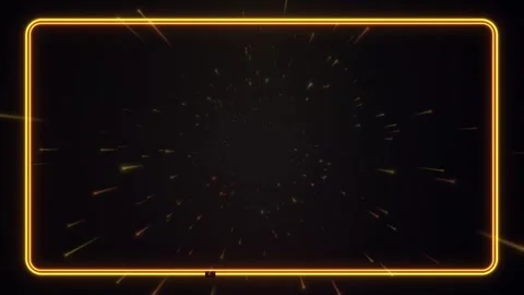 Golden Neon Rectangular Frame with Glowing Particle Warp Speed Background Stock Footage 340004574