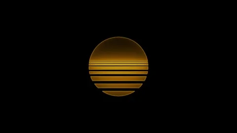 Golden neon synthwave sunset animation - abstract retro 80s sun horizon line Video stock 340563333