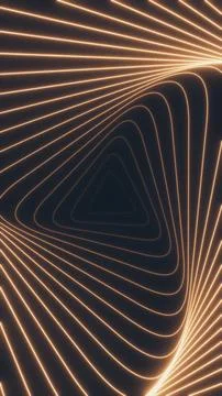 Golden neon wireframe swirling triangular tunnel Stock Illustration