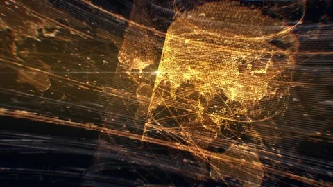 Golden Network Earth Map Close-up. Video in Loop Stock Footage 344989187