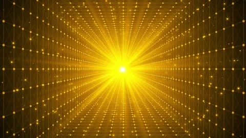 Golden network grid tunnel background glowing nodes, connected lines, bright cen Stock Footage 340454029