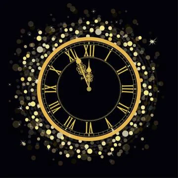 Golden New Year Clock Stock Illustration