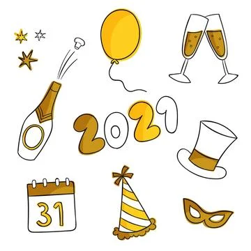 Golden new year party elements and champagne Stock Illustration