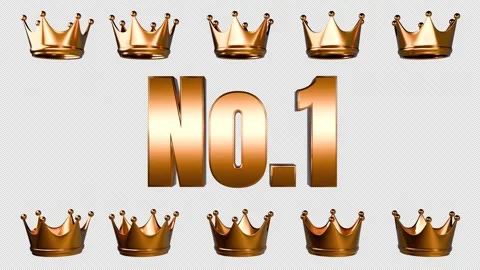 Golden No1 Text with Rotating Crowns Loop Alpha Channel 4K Stock Footage 333463363