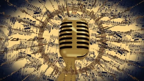 Golden Notes and Microphone Background Stock Footage 248607392