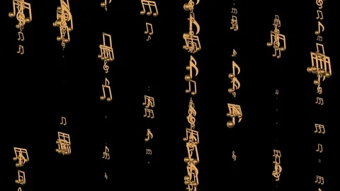 Golden notes fly vertically. gold strings. musical background. seamless loop. Stock Footage 84290690