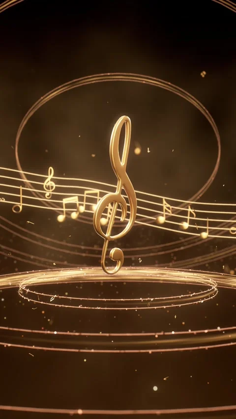 Golden notes played on the five-line staff with a dynamic background that loops  Video stock 333569834
