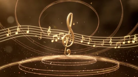 Golden notes played on the five-line staff with a dynamic background that loops  Stock Footage 333569842