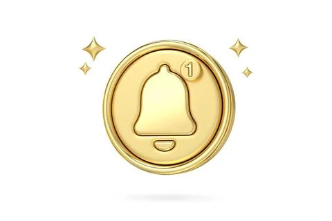 Golden Notification Bell, 3D rendering of golden notification bell with a s.. Stock Illustration
