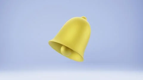 Golden notification bell on blue background. Realistic icon. 3D rendering Ilustración de archivo