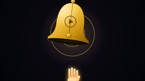Golden Notification Bell Icon with Animated Sound Waves on Dark Background for Stock Footage 344773769