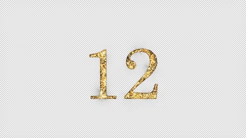 Golden number 12 with beautiful golden shine and alpha channel, numerology, Stock Footage 298040407