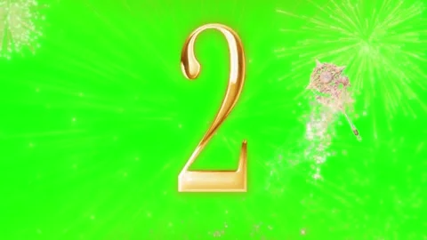 Golden Number 2 Countdown Digit with Festival Fireworks on Green Screen Stock Footage 336662018