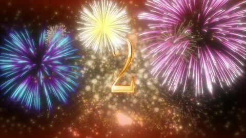 Golden Number 2 with Fireworks Exploding in Night Sky Celebration Background Video stock 337527269