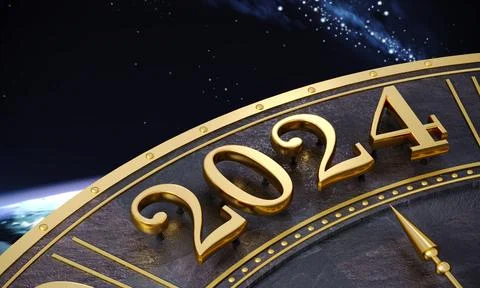 Golden number 2024 close up background postcard Stock Illustration