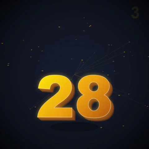 Golden Number 28 Countdown Timer with Sparkling Particles and Dark Background Stock Footage 348231330