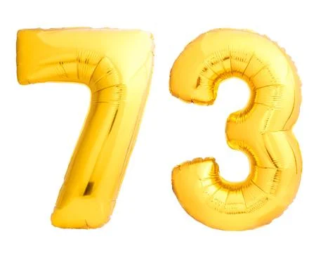 Golden number 73 seventy three made of inflatable balloon Stock Photos