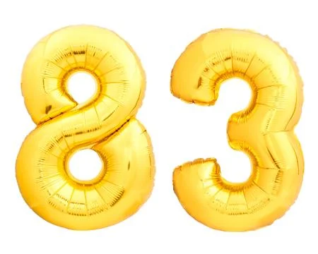 Golden number 83 eighty three made of inflatable balloon Stock Photos