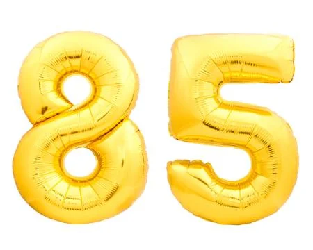 Golden number 85 eighty five made of inflatable balloon Stock Photos