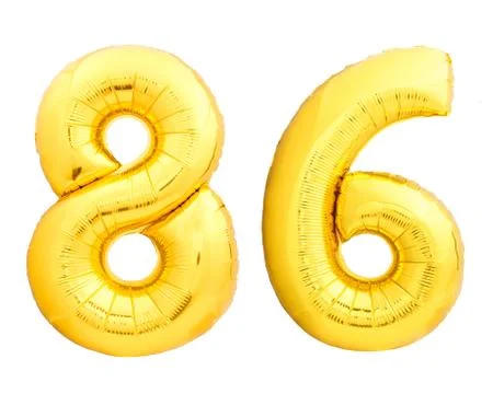 Golden number 86 eighty six made of inflatable balloon Stock Photos