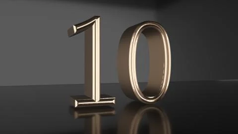Golden number Countdown from ten to zero 3d render Stock Illustration