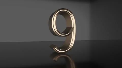 Golden number Countdown from ten to zero 3d render Stock Illustration