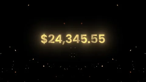 Golden number counting text from 0 to 50000$ with colorful confetti animation Stock Footage 320889620