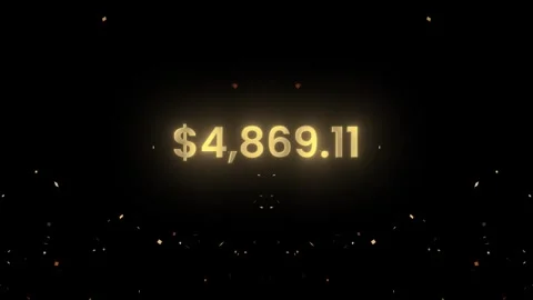 Golden number counting text from 0 to 10000$ with colorful confetti animation Stock Footage 320889621