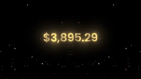Golden number counting text from 0 to 8000$ with colorful confetti animation Video stock 320889622