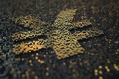 Golden numbers bars compose JPY yen symbol on black background. 3D rendering Stock-Fotos