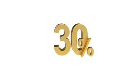 Golden numbers changing by 10, 30, 50 percent in 3D animation. Видео 337179181