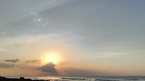 Golden Ocean Sunset with Sun Rays and Clouds Background Stock Footage 341504879
