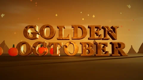 Golden October Burnished Copper 3D Letters with Pumpkins and Falling Maple Stock Footage 343370883